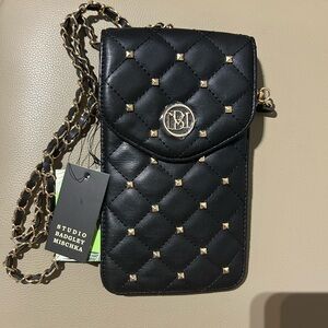 Badgley Mischka Quilted Black Crossbody with Gold Details